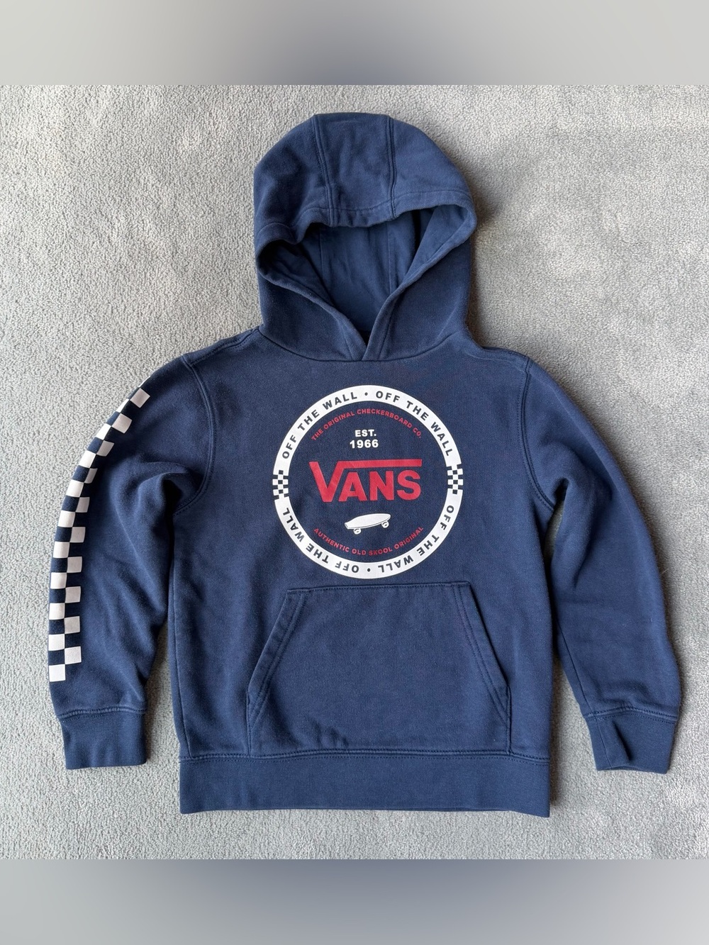 Vans Kids Navy Blue Checkerboard Sleeve Pullover Hoodie